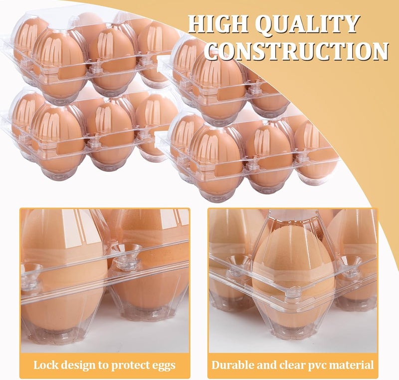 APOCHON 200PCS Clear Plastic Egg Cartons 6 Count,Half Dozen Egg Cartons Cheap Bulk for Chicken Eggs,Reusable Egg Holder for Family,Pasture,Farm Markets Display - Medium Egg Containers 2x3 Grids - Image 3